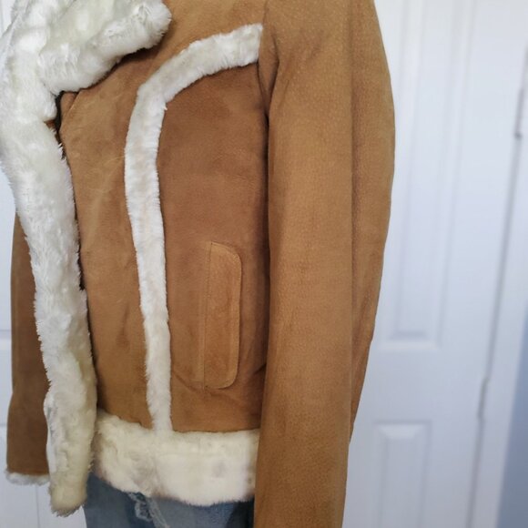 STEVE MADDEN Genuine Suede Leather Winter Coat Camel Color - Picture 2 of 16